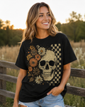 💀 Floral Skull Checkered Graphic Tee 💀